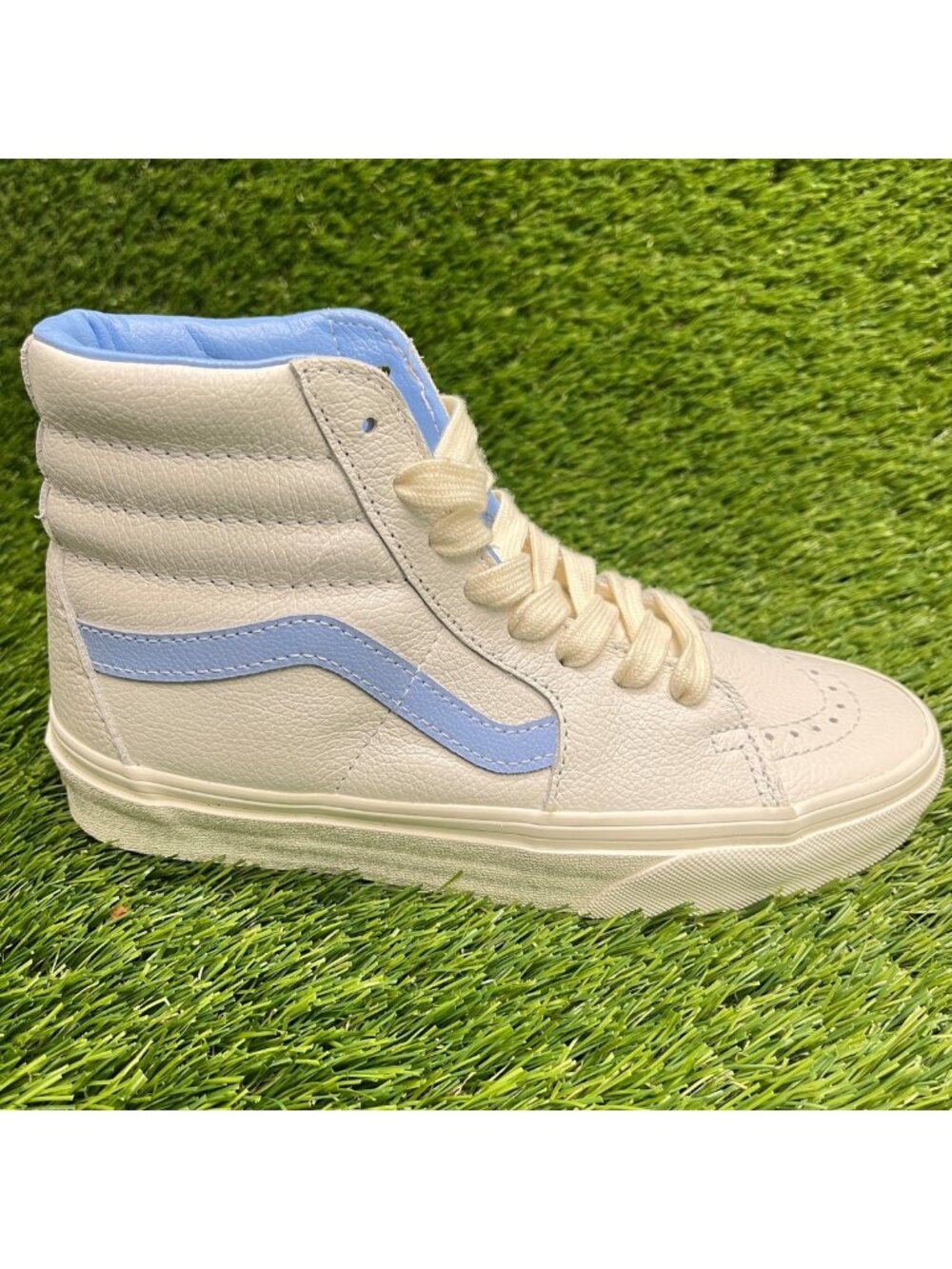 Vans Sk8-Hi Vintage Leather Womens Size 5 Off White Blue Athletic Shoes Sneakers